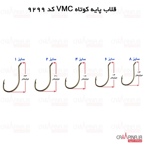 سایزبندی قلاب پایه کوتاه VMC  FAULTLESS OCTOPUS  9299-BZ